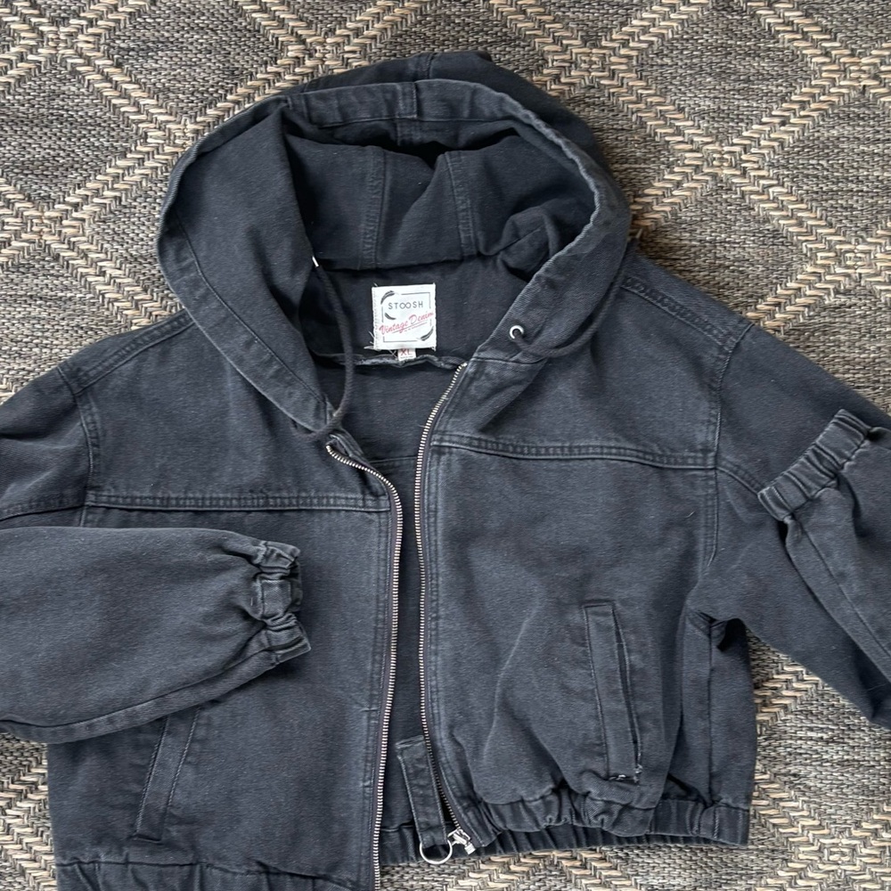 Stoosh Vintage Denim Black Hooded Zip-Up Jacket XL